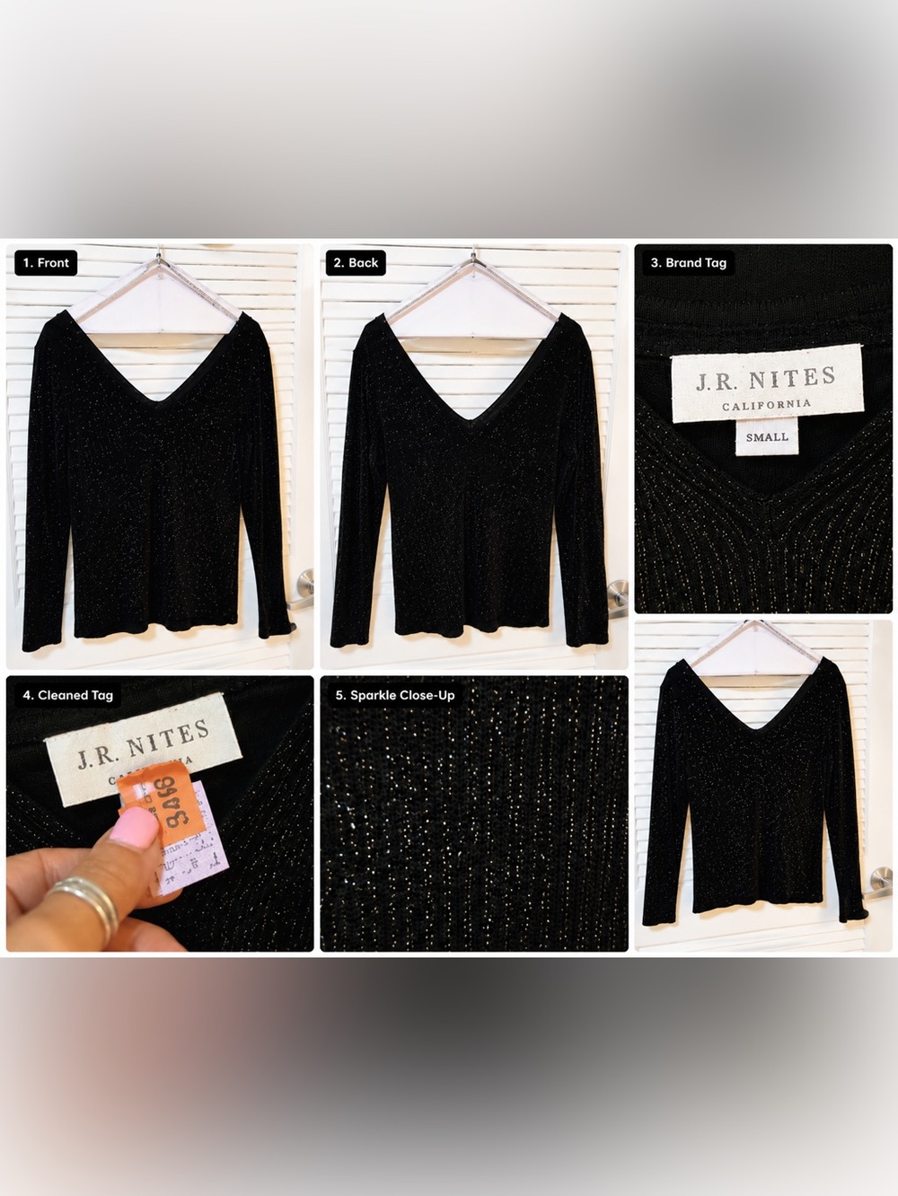 J.R. Nites Black Sparkle Knit Top Small Evening Party Holiday Cruise